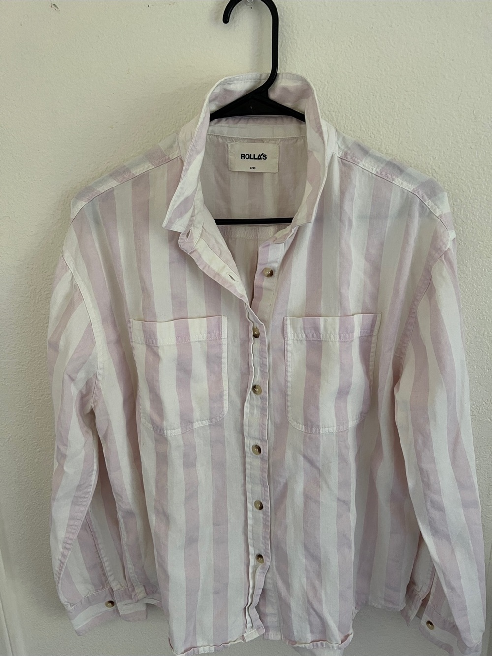 ROLLA'S Pink and White Striped Casual Button-Down Shirt